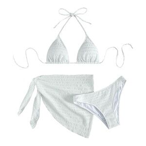 SHENHE Women's Medium White Textured High Cut Halter Triangle Bikini Swimsuit